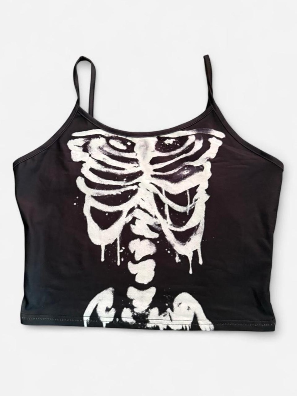Black Skeleton Rib Cage Graphic Crop Cami Medium